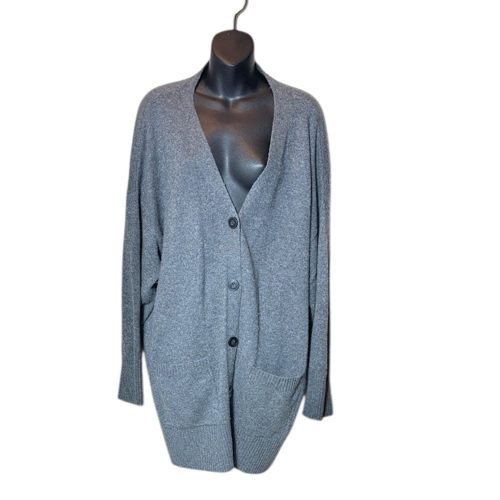 NAADAM women’s large gray 100% cashmere long line cardigan button front capsule